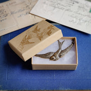 Sparrow In Flight Vintage Style Necklace available in Antiqued Brass or Silver