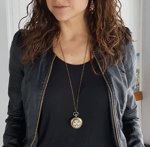 Claddagh Clover Pocket Watch Necklace