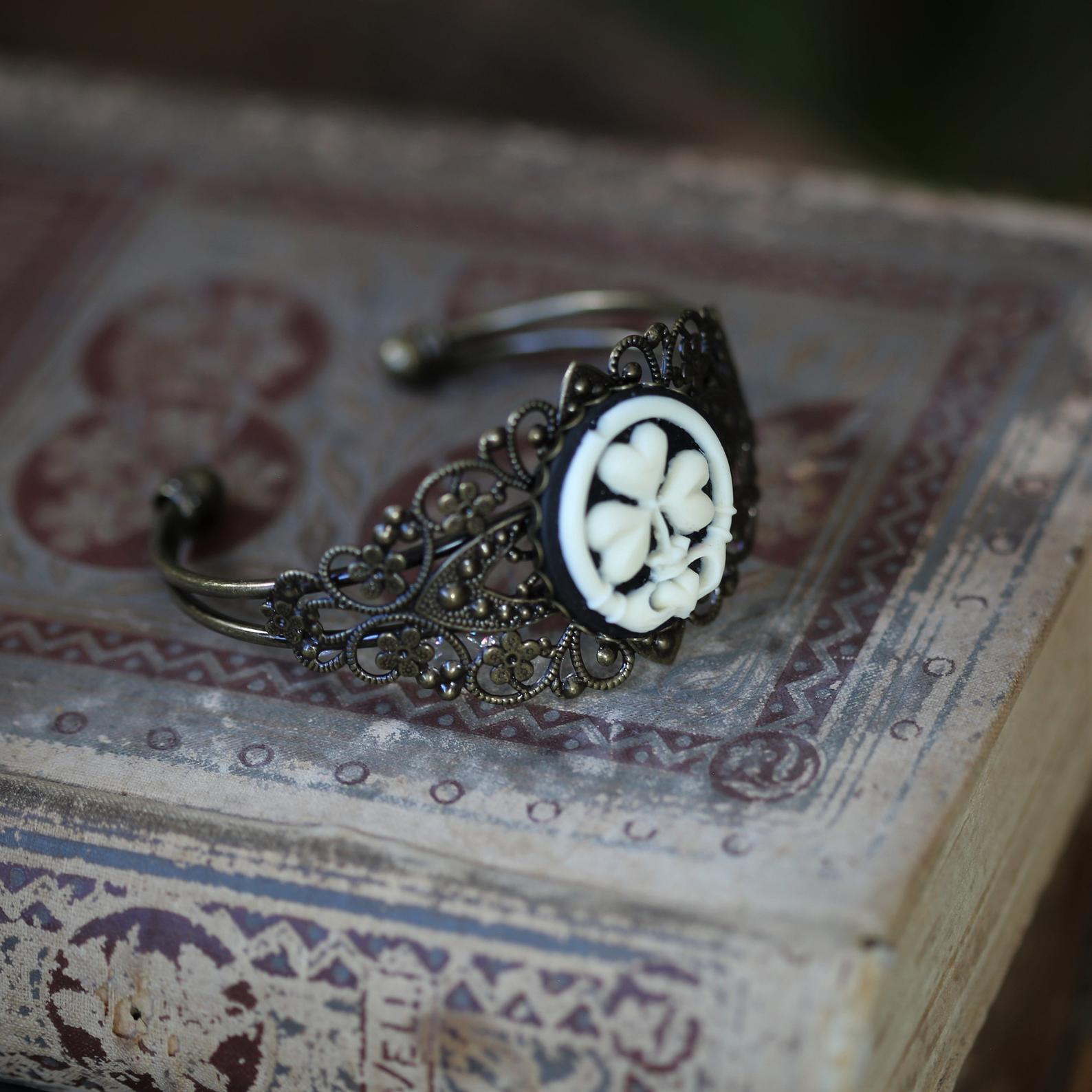 Claddagh Clover Cameo Cuff Bracelet