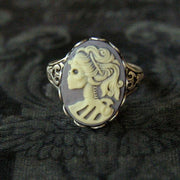 Skeleton Lady Cameo Ring- Green and Brass