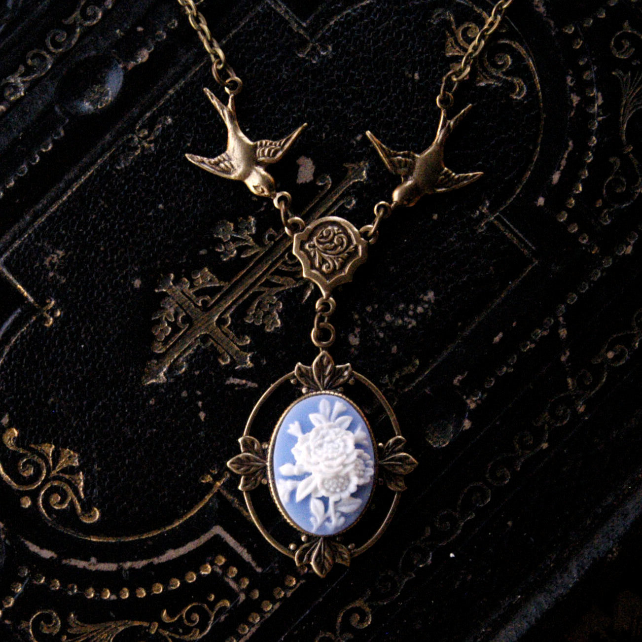 Victorian Flower Cameo Necklace