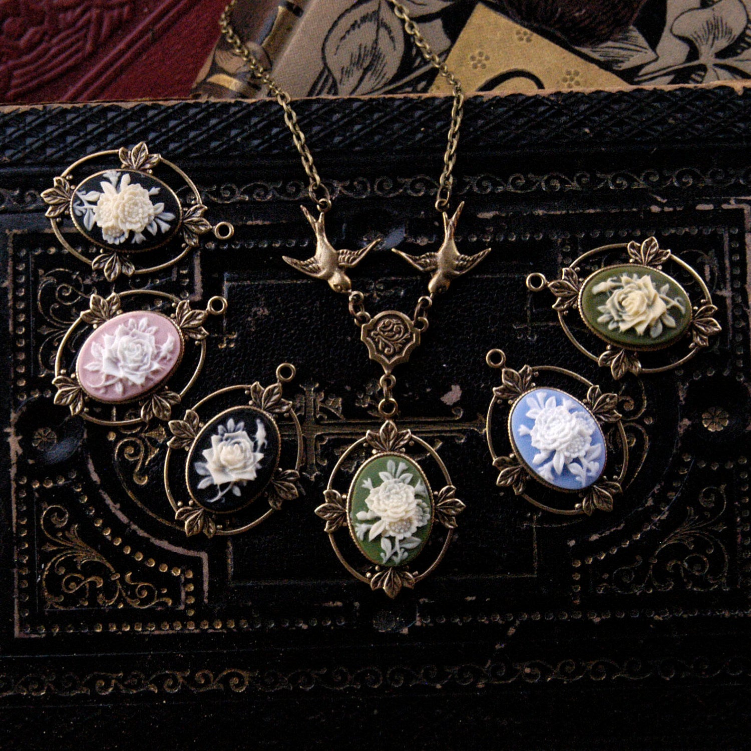 Victorian Flower Cameo Necklace