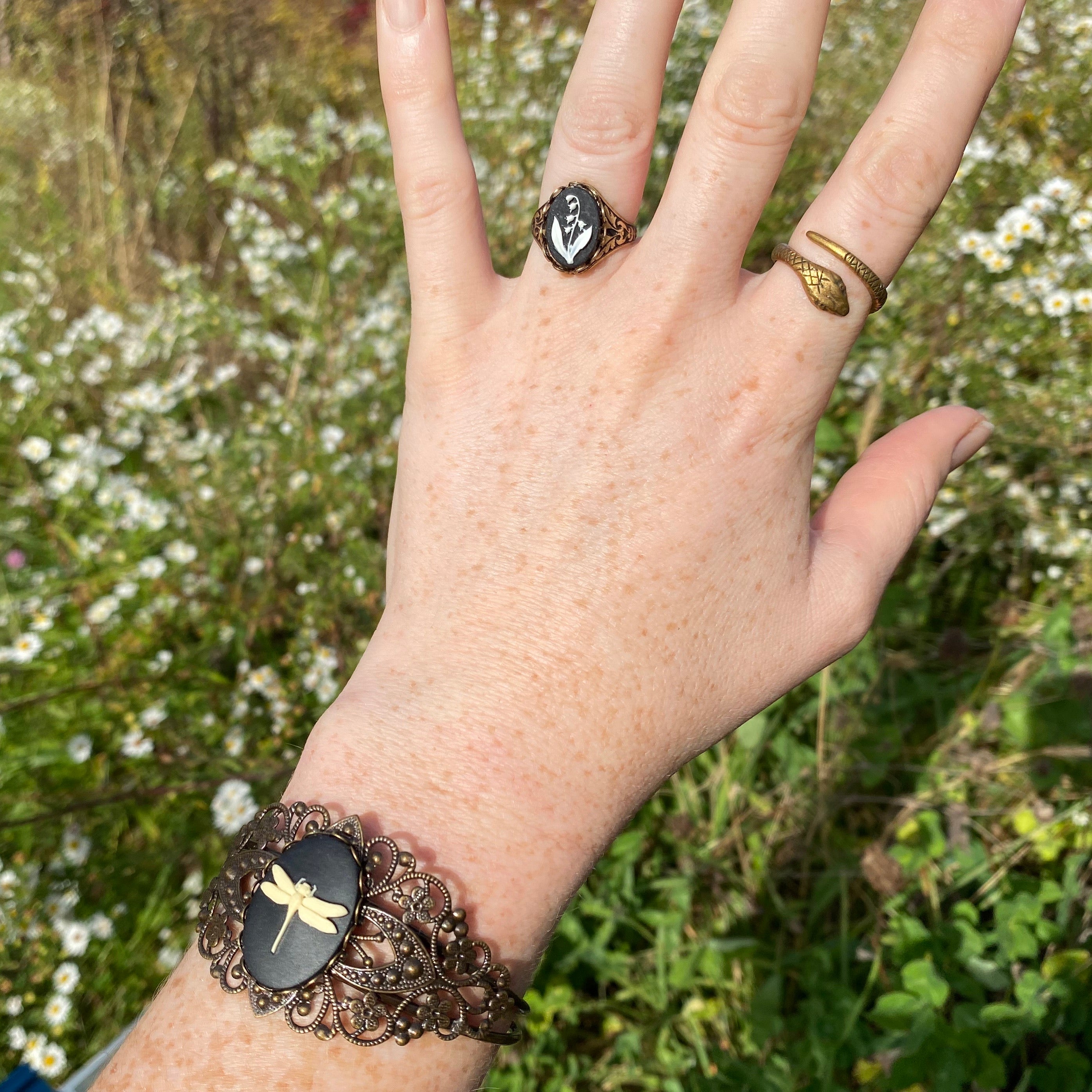 Dragonfly Cameo Cuff Bracelet