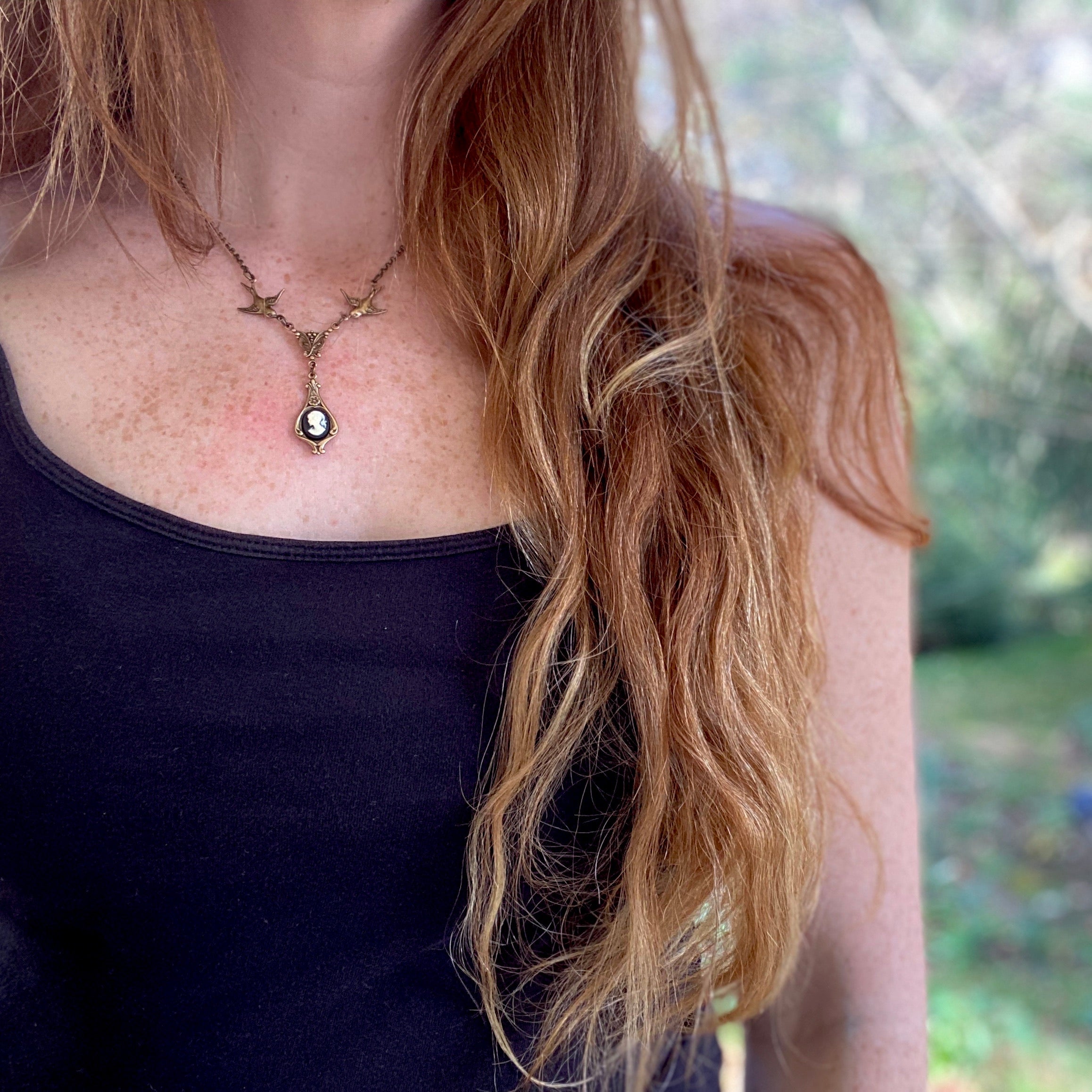 Lady Cameo Necklace with Birds