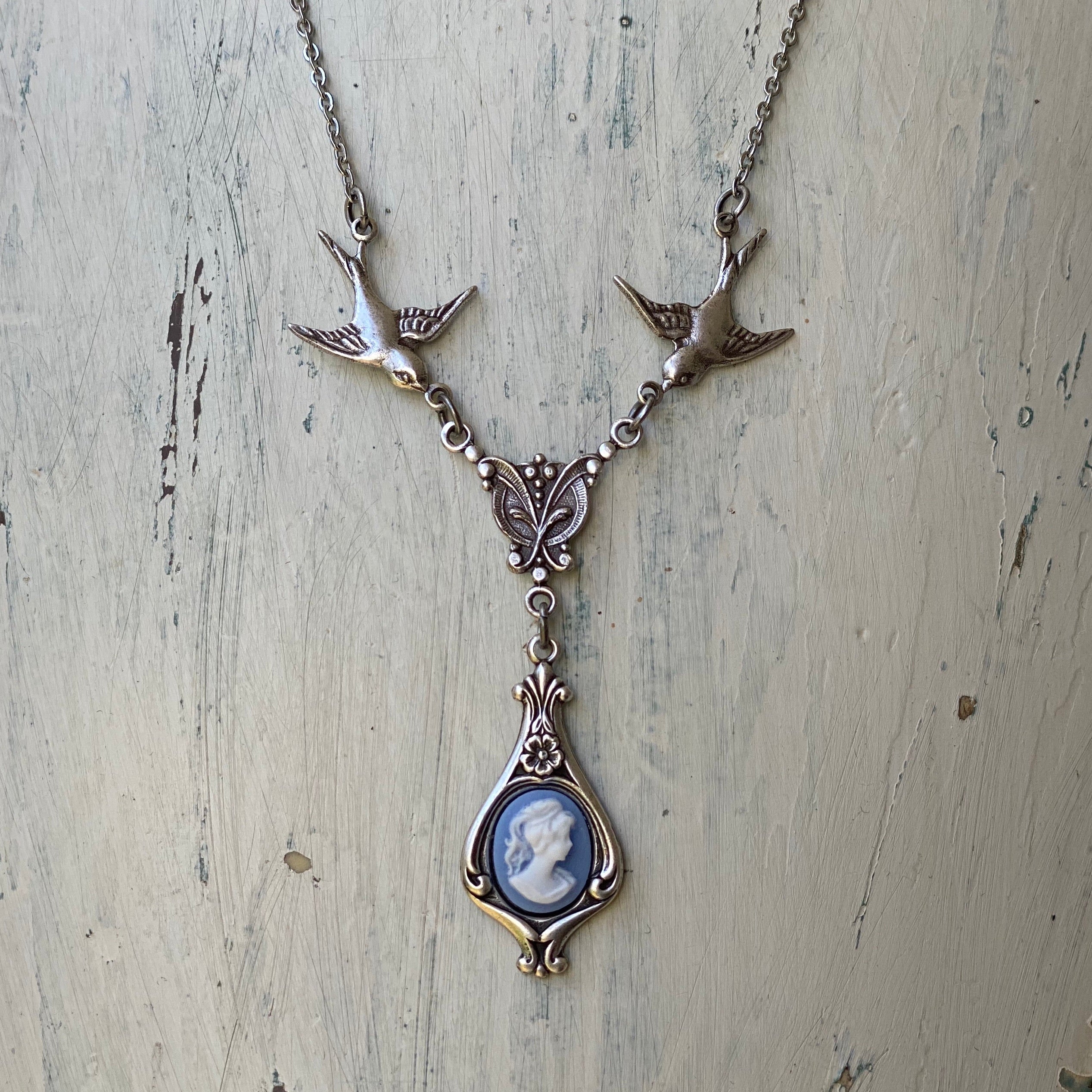 Lady Cameo Necklace with Birds