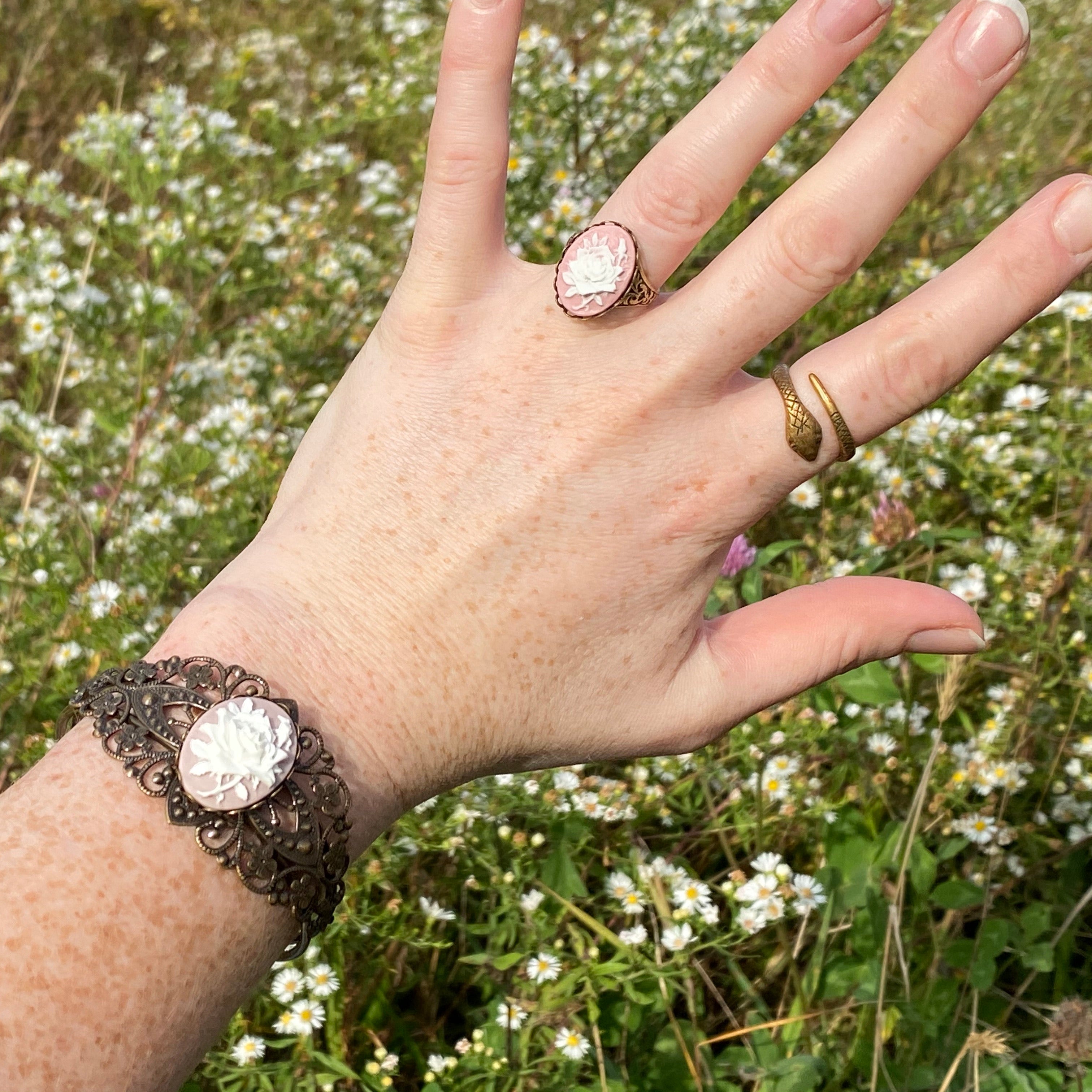 Rose Cameo Cuff Bracelet