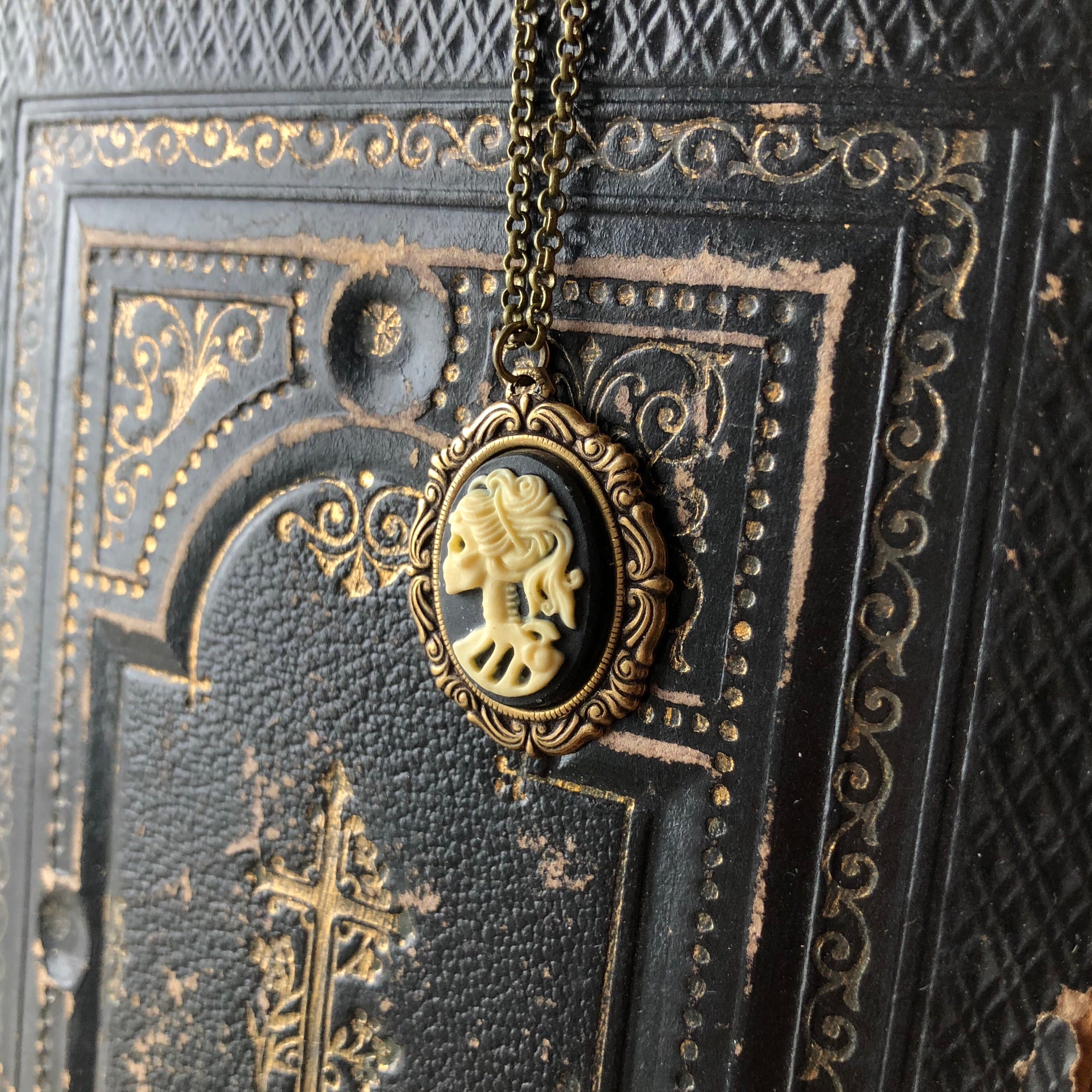 Skeleton Woman Cameo Necklace