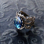 Blue Shell Filigree Ring in Antique Silver