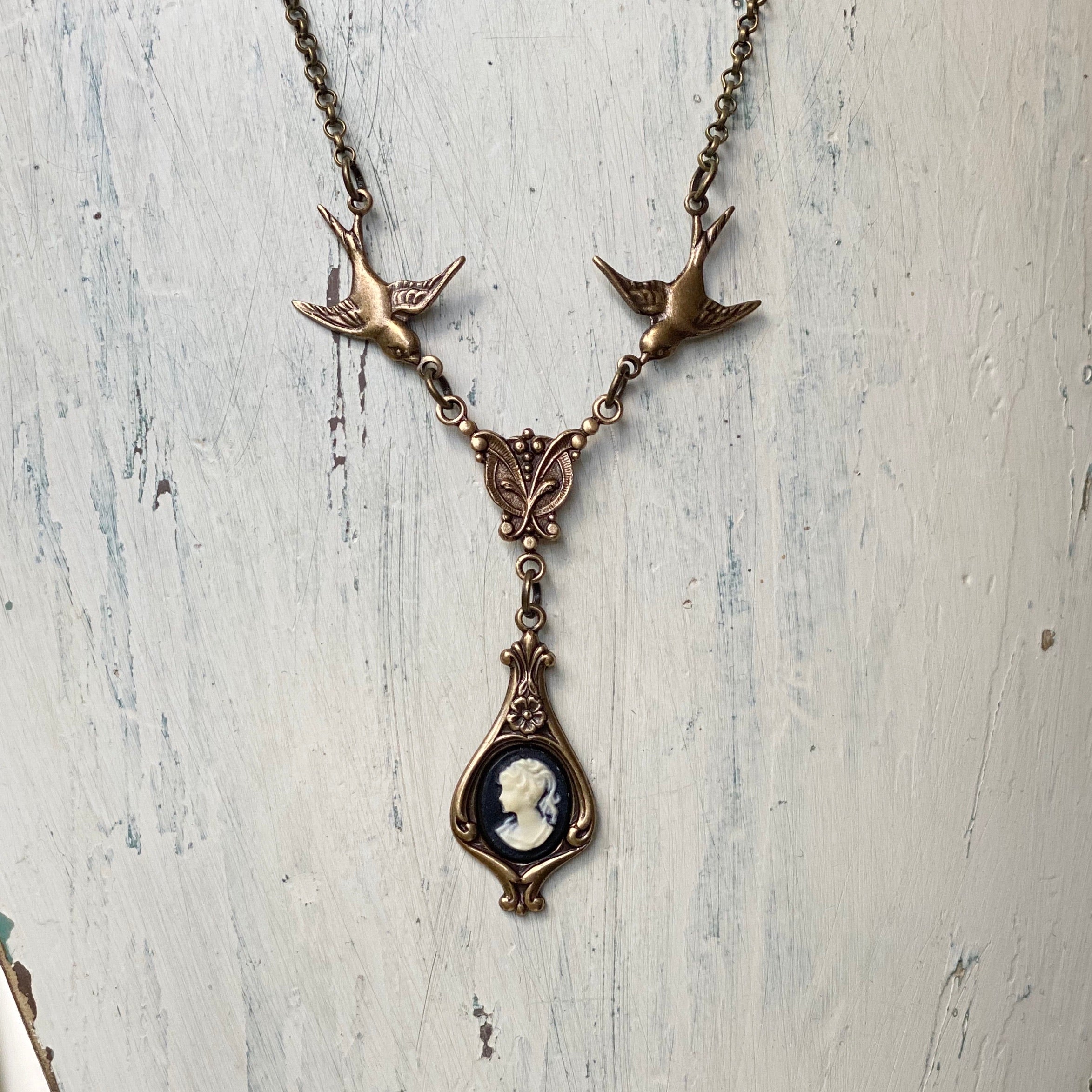 Lady Cameo Necklace with Birds
