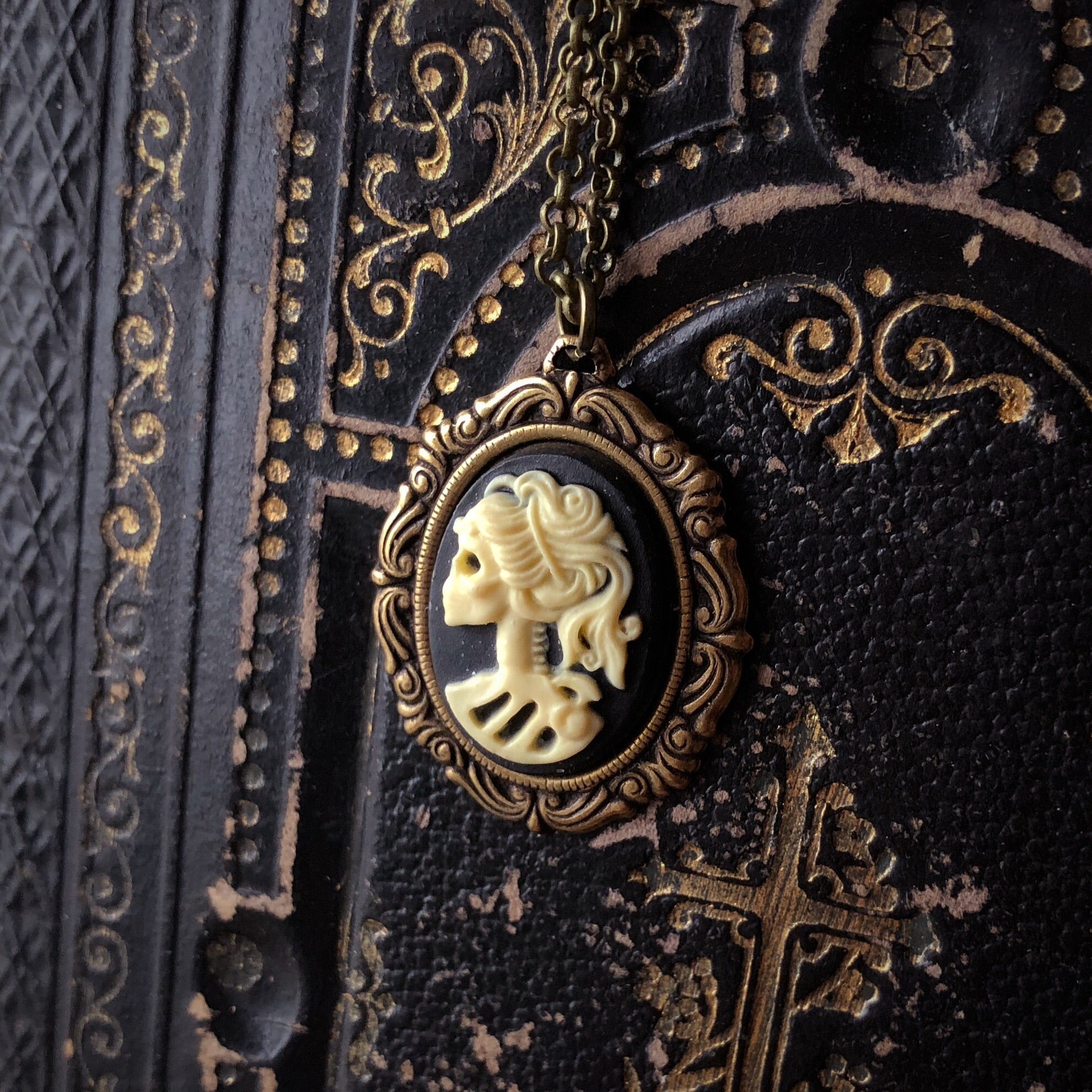 Skeleton Woman Cameo Necklace