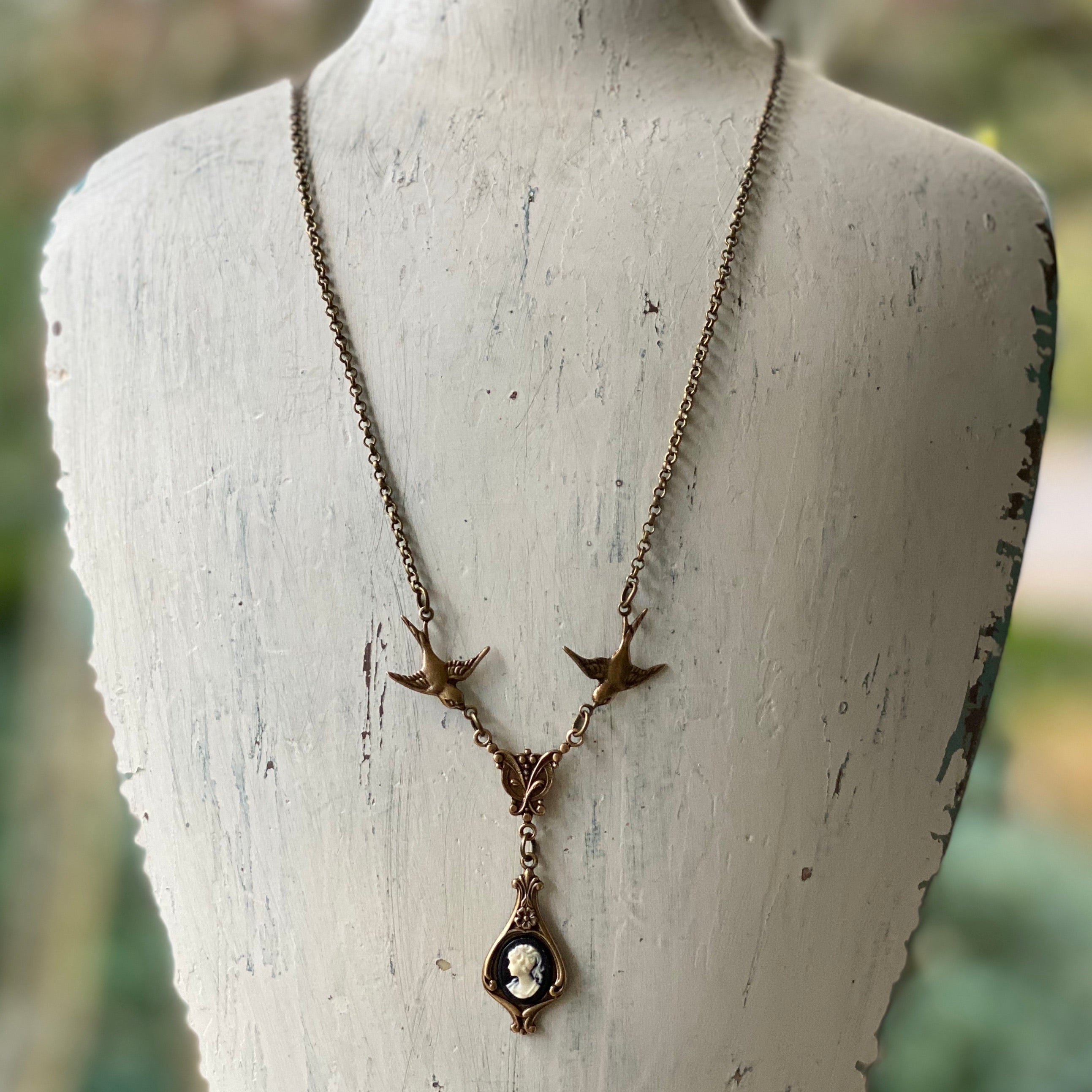 Lady Cameo Necklace with Birds
