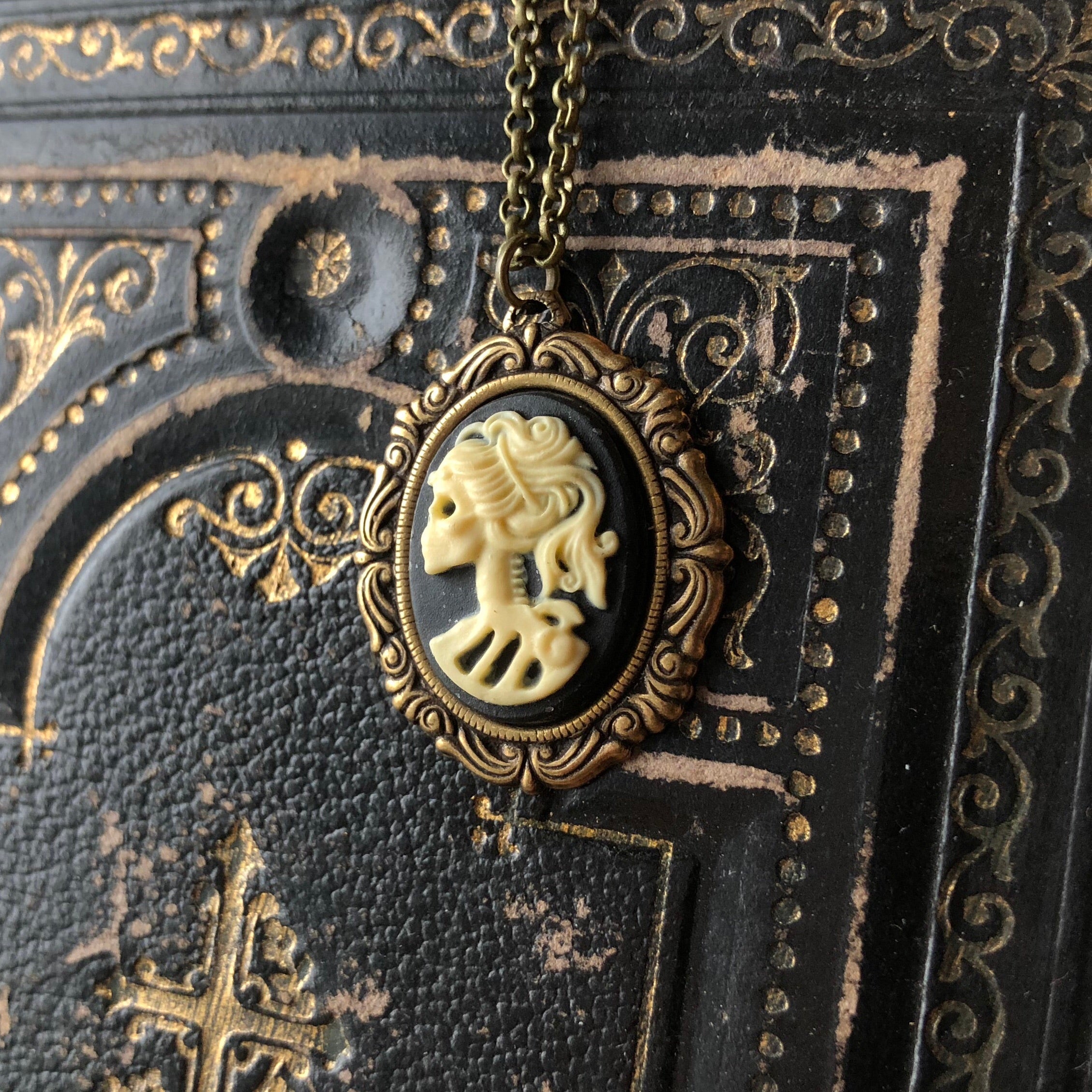 Skeleton Woman Cameo Necklace