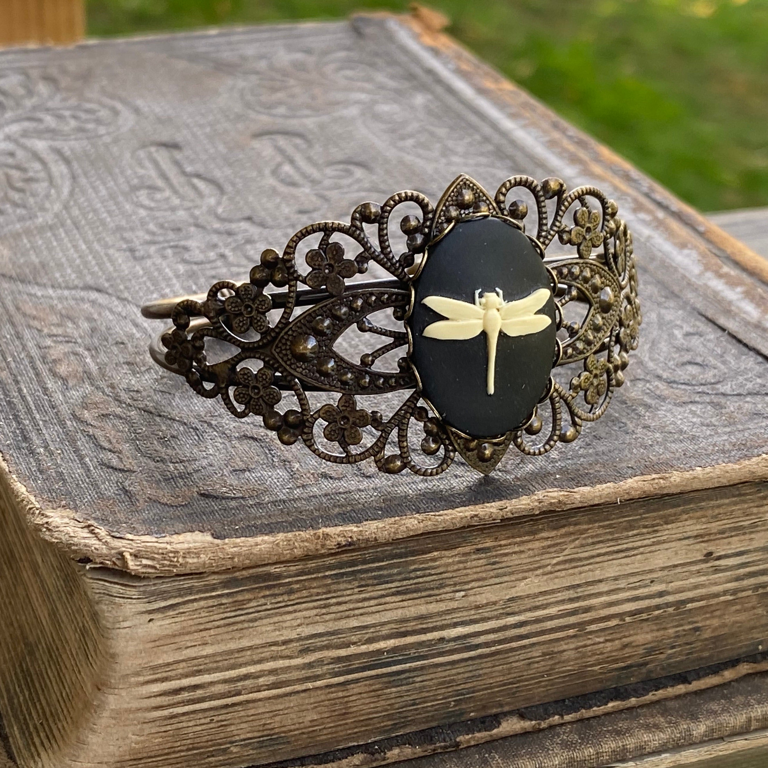 Dragonfly Cameo Cuff Bracelet