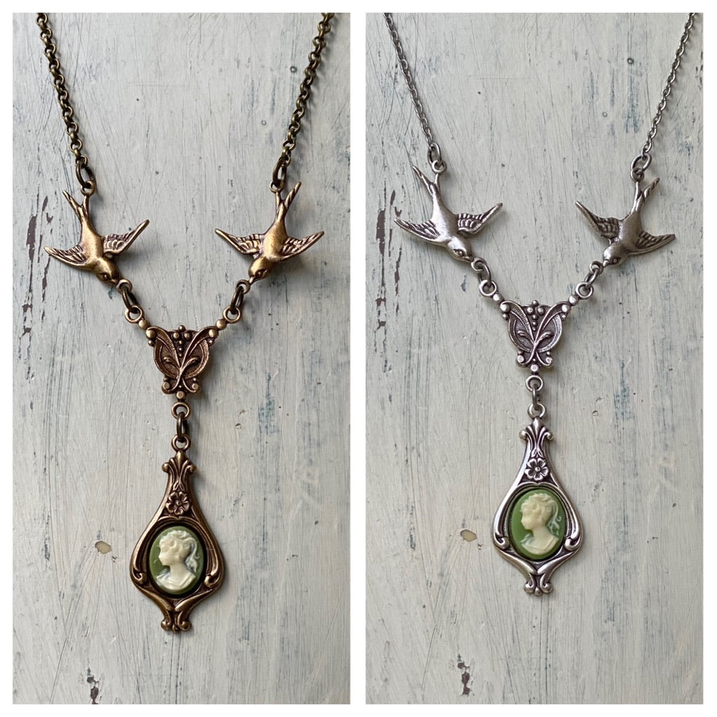 Lady Cameo Necklace with Birds