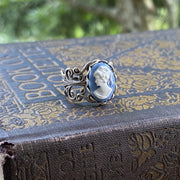 Blue Cameo Ring in Antique Silver