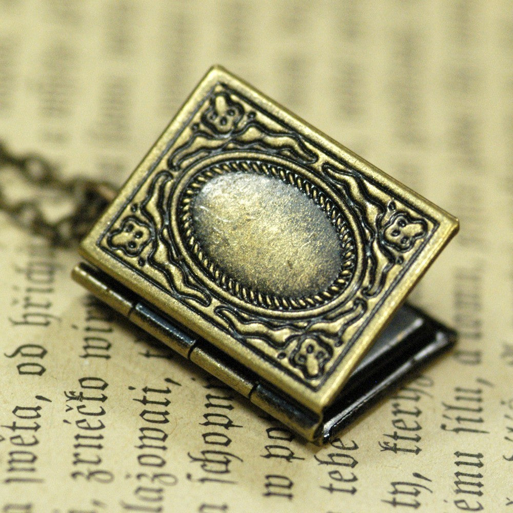 Antiqued brass book locket