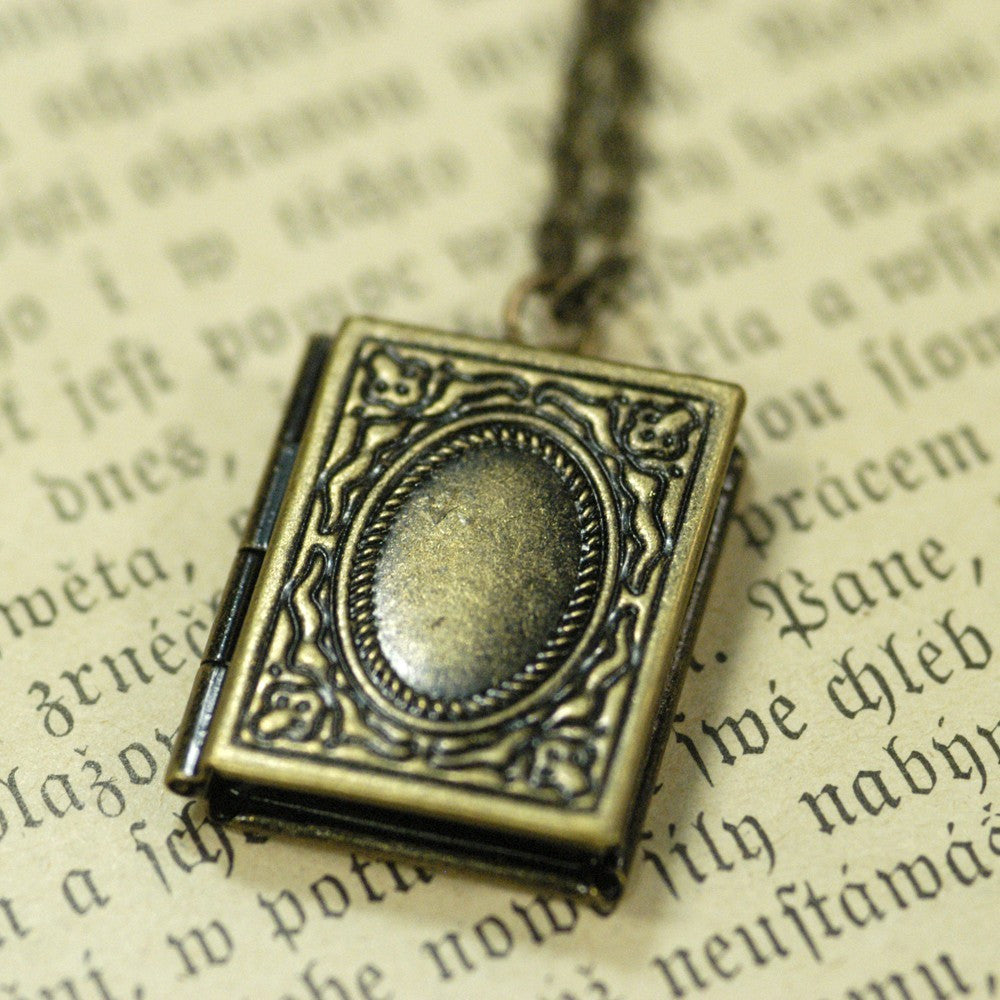 Antiqued brass book locket