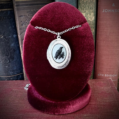 Gothic Raven Locket Necklace