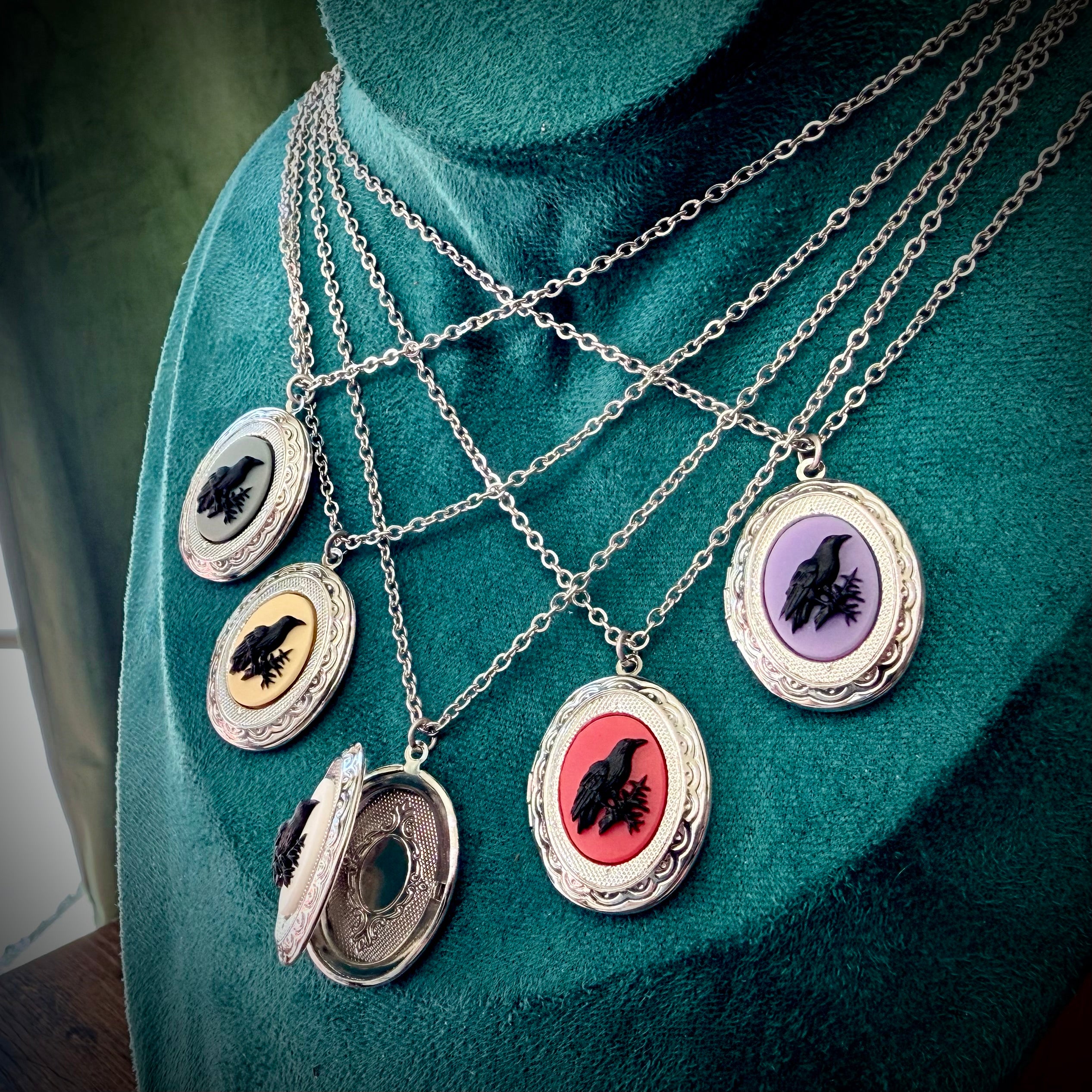 Gothic Raven Locket Necklace