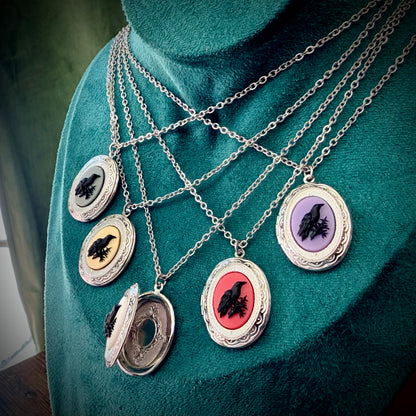 Gothic Raven Locket Necklace