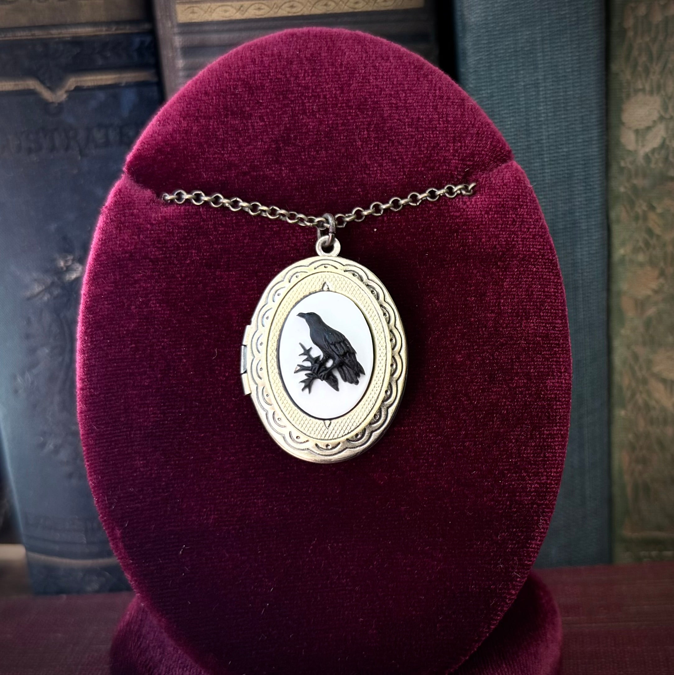 Gothic Raven Locket Necklace