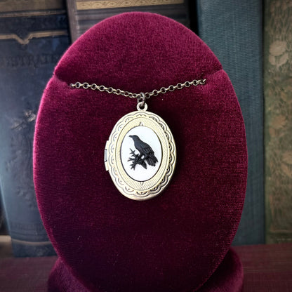 Gothic Raven Locket Necklace