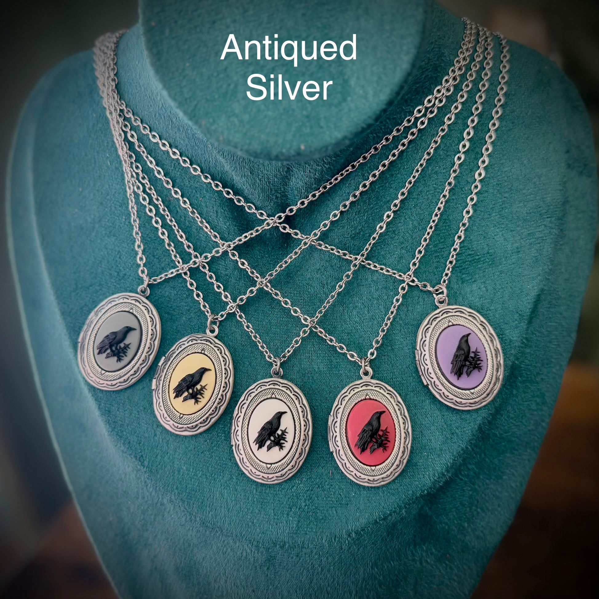 Gothic Raven Locket Necklace