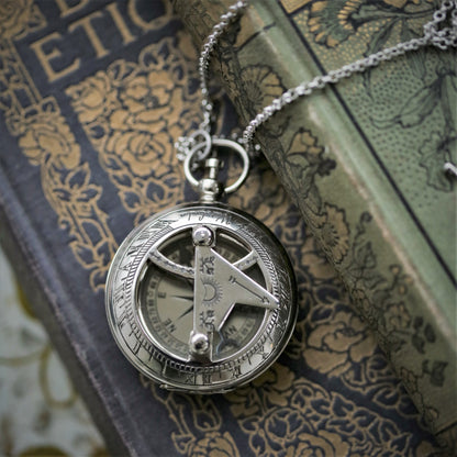 Sundial and Compass on Necklace or Pocket Chain