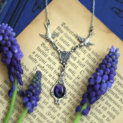 Blue Stone Necklace with Birds