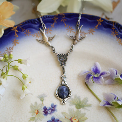 Blue Stone Necklace with Birds