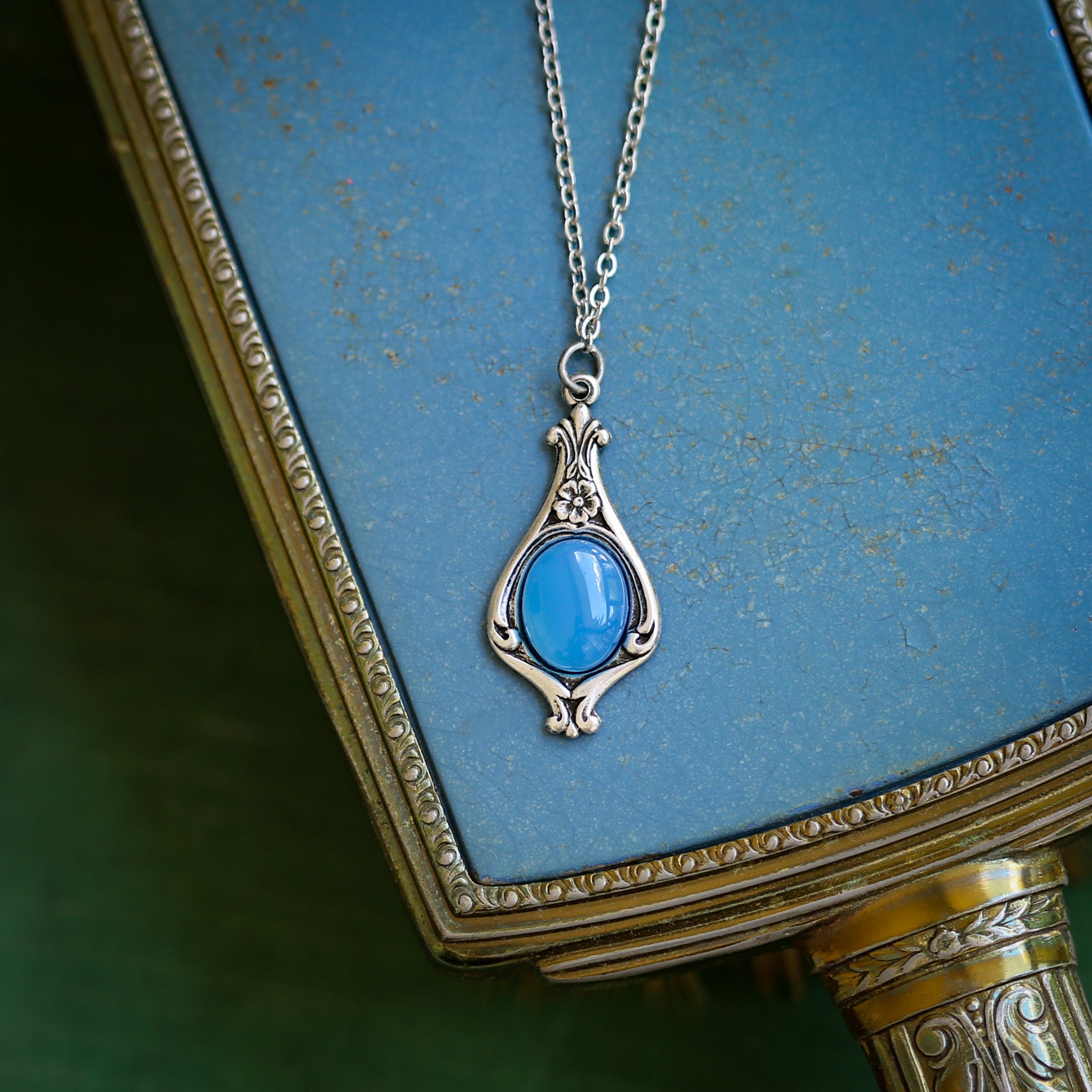 Blue-Toned Stone Drop Necklace