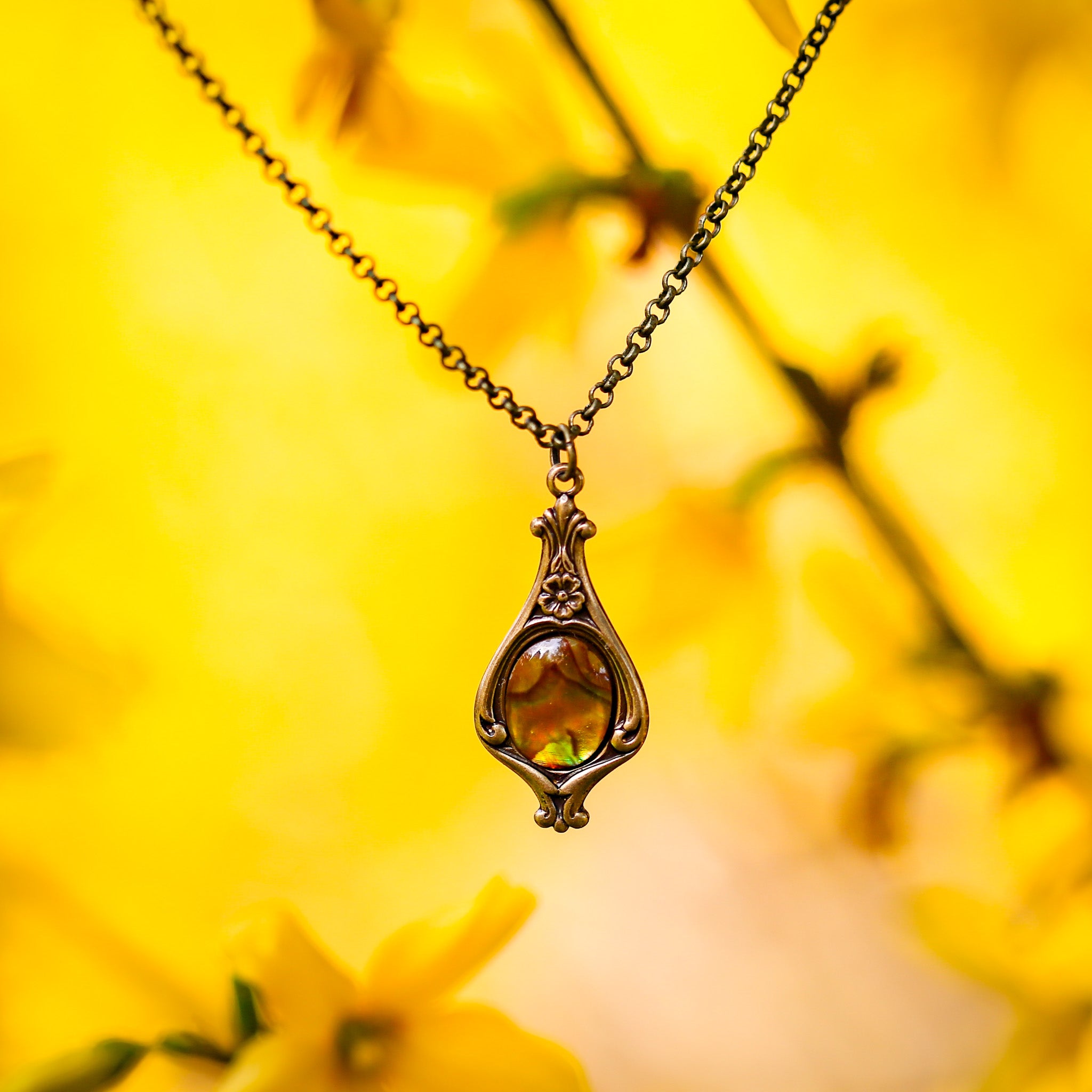 Green-Toned Stone Drop Necklace