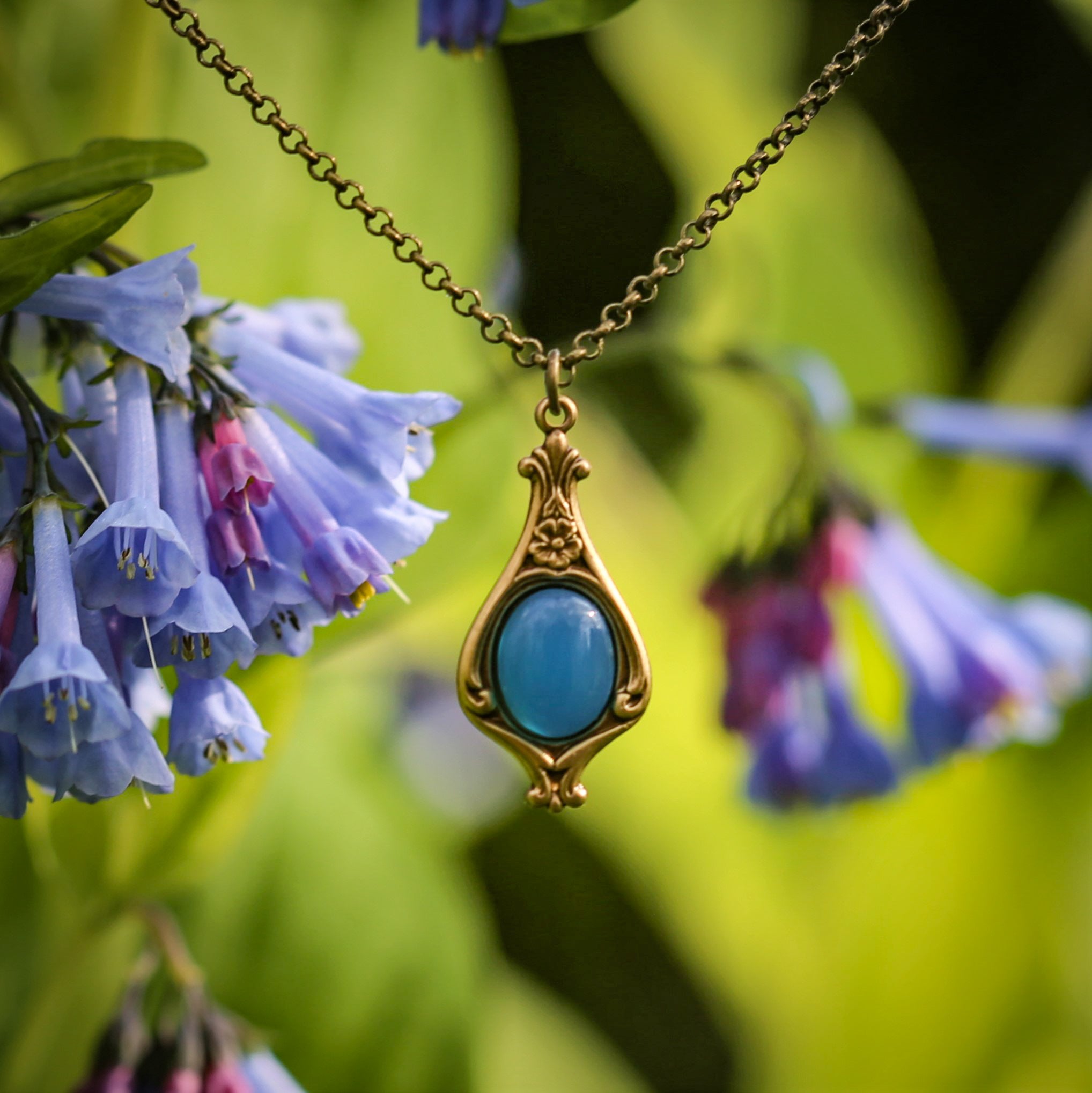 Blue-Toned Stone Drop Necklace