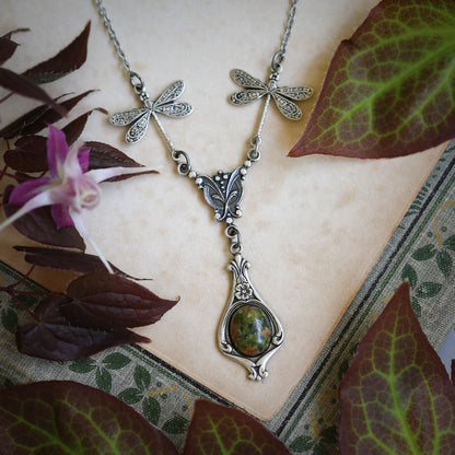 Green Stone Dragonfly Necklace