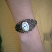 Clockface Cameo Adjustable Cuff Bracelet in Vintage Style