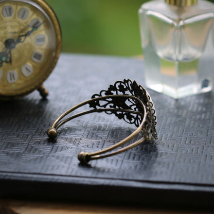 Clockface Cameo Adjustable Cuff Bracelet in Vintage Style