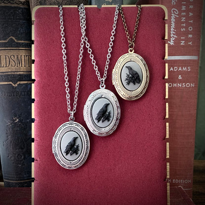Gothic Raven Locket Necklace