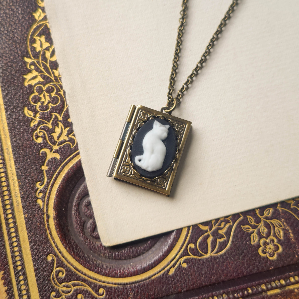 Cat Cameo Book Locket