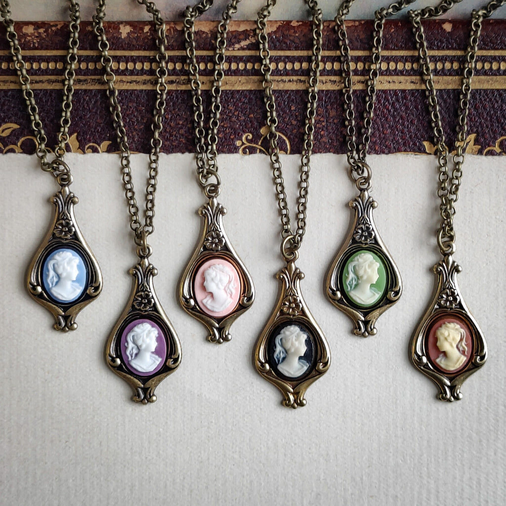 Lady Cameo Necklace in Antiqued Silver or Brass