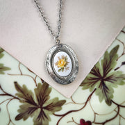 Locket Necklace with Vintage Rose Cameo in Blue Pink or Yellow