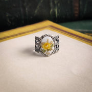 Yellow Rose Cameo Ring on Vintage Style Filigree Adjustable Ring in Silver or Brass Choose from Pink, Blue, or Yellow