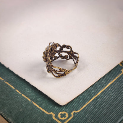 Yellow Rose Cameo Ring on Vintage Style Filigree Adjustable Ring in Silver or Brass Choose from Pink, Blue, or Yellow