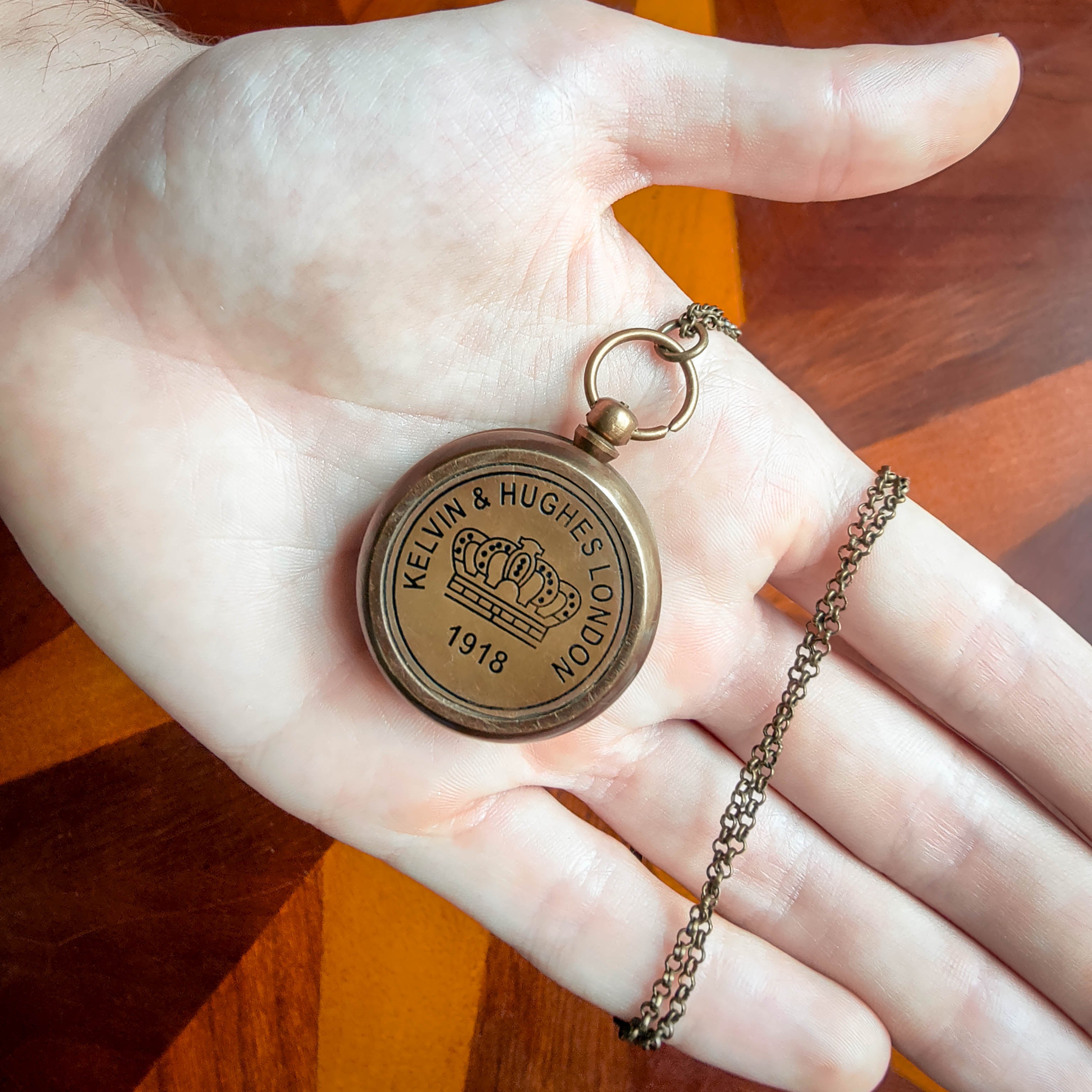 Working Brass Compass Necklace with Crown