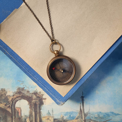 Working Brass Compass Necklace with Crown