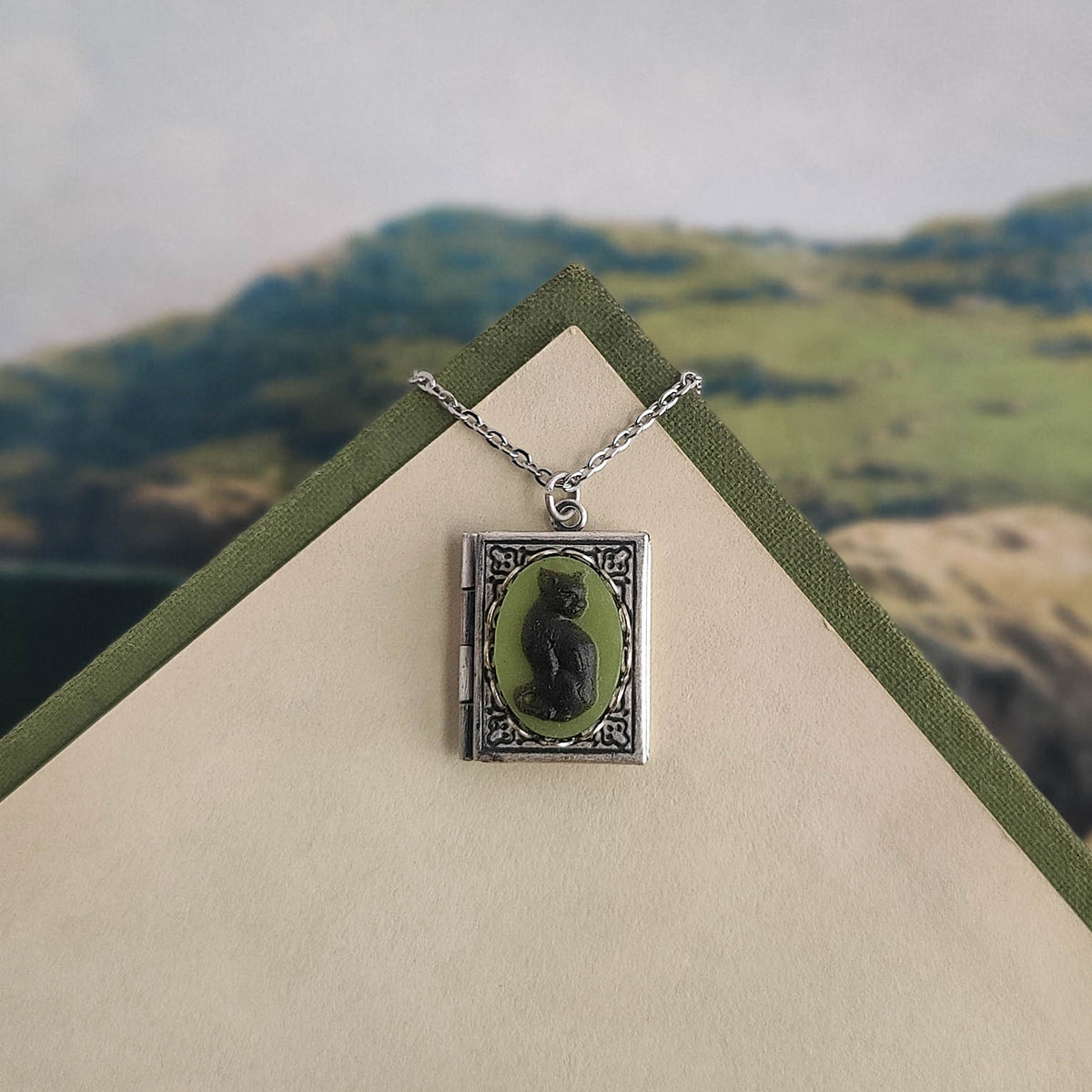Cat Cameo Book Locket