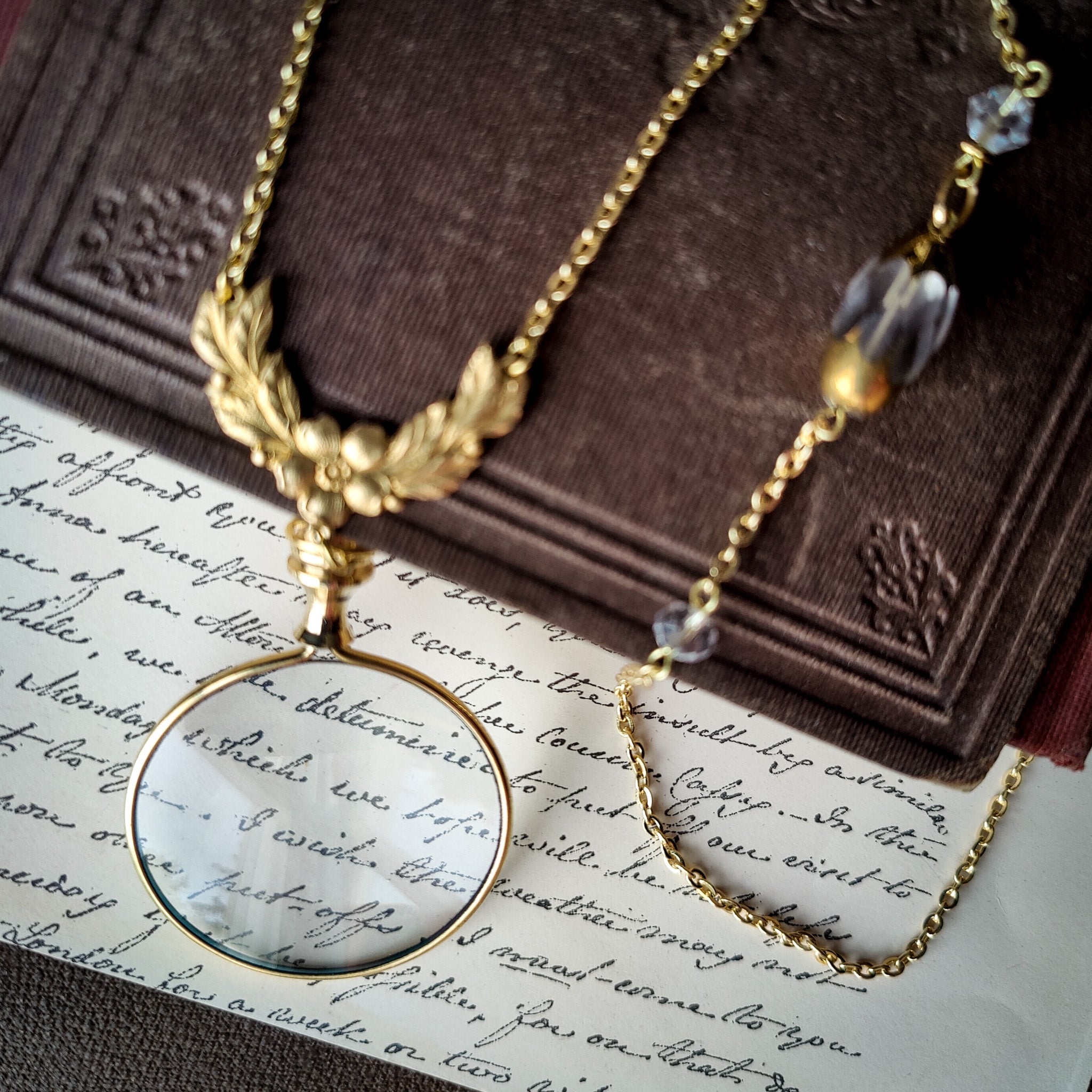 Magnifying Glass Lens Necklace With Beads