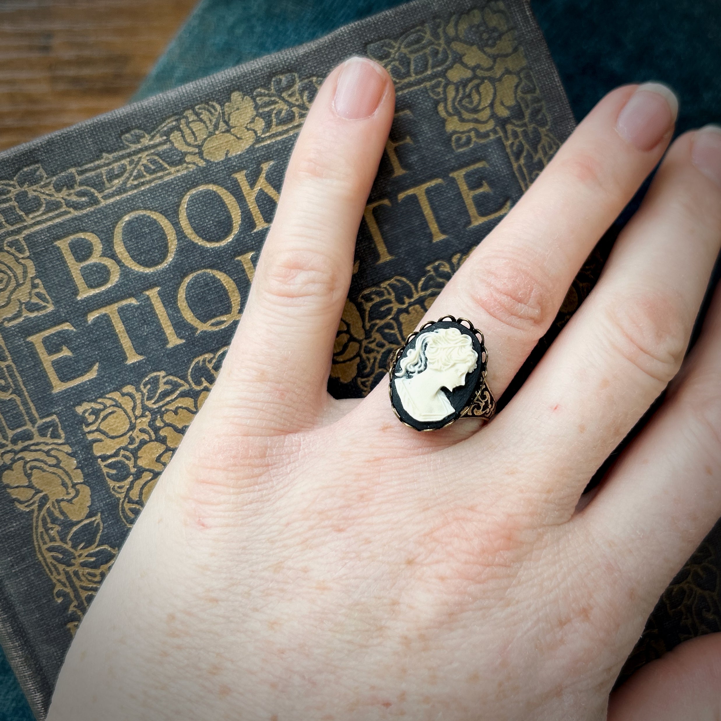 Woman Cameo Ring- Black, White or Cream