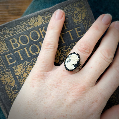 Woman Cameo Ring- Black, White or Cream