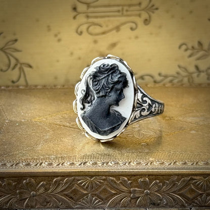 Woman Cameo Ring- Black, White or Cream