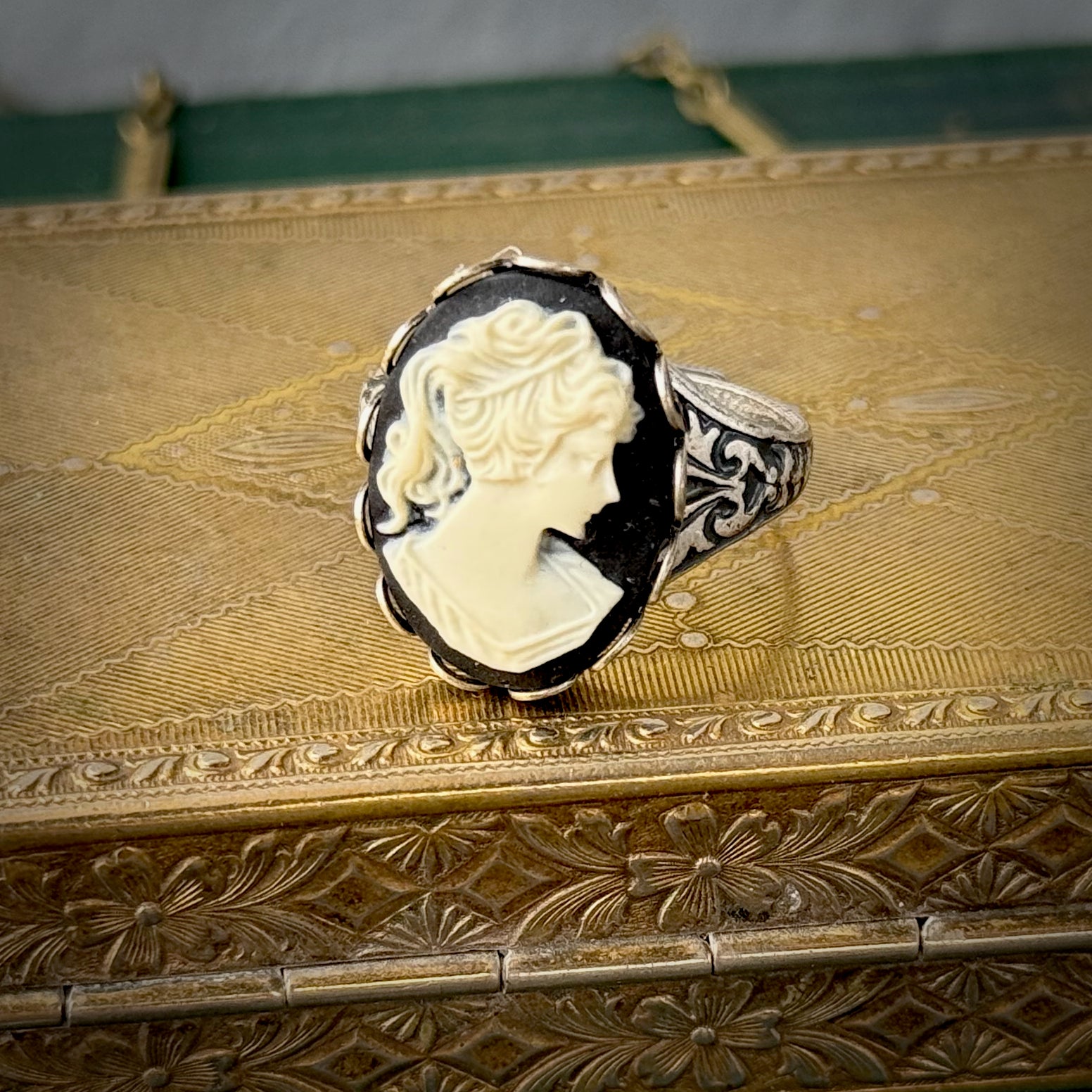 Woman Cameo Ring- Black, White or Cream